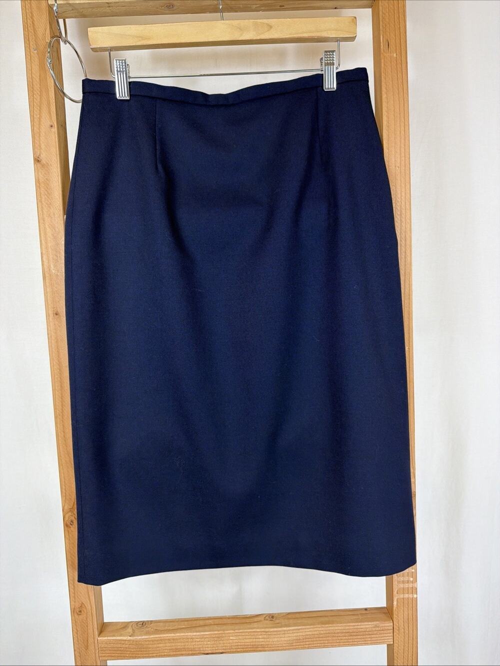 Vintage Pendleton Navy Lined Side Zip Gusseted Wool Pencil Skirt #1261 Size MED